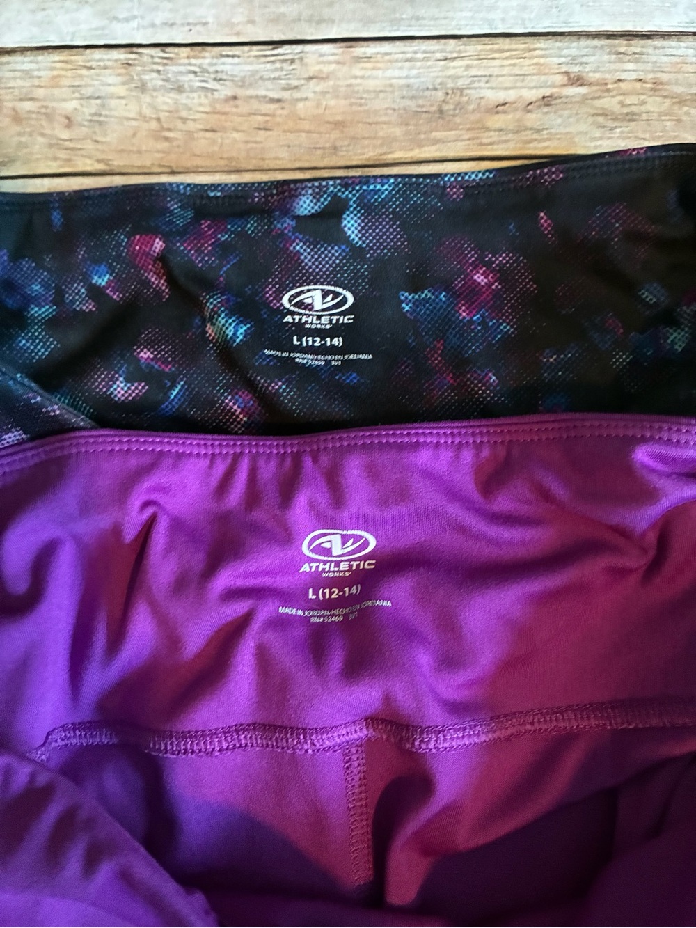 Women’s Athletic Works Bike Shorts bundle with pockets purple black floral Large - Picture 4 of 4